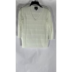 LEO & SAGE Women's White V-Neck Knit 3/4 Sleeve Top SZ M